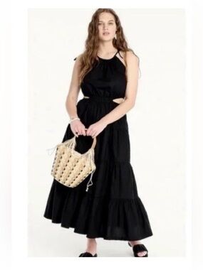 J.CREW HALTER MAXI DRESS, SIDE POCKETS, BLACK RUFFLES